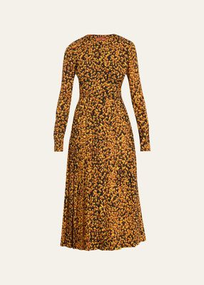 Teys Pleated Silk Midi Dress