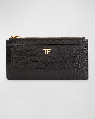 TF Zip Croc-Embossed Wallet