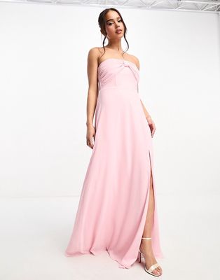 TFNC Bridesmaid bow bandeau maxi dress in pale pink