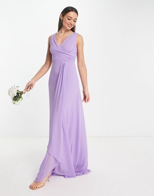 TFNC Bridesmaid chiffon maxi dress with split front in lilac-Purple