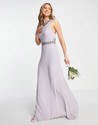 TFNC Bridesmaid embellished chiffon maxi dress in gray