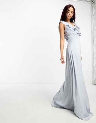 TFNC Bridesmaid frill detail maxi dress in gray