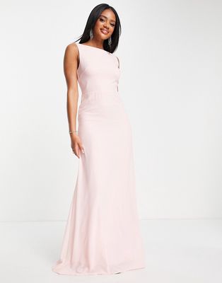 TFNC Bridesmaid high neck and draped back maxi dress in whisper pink
