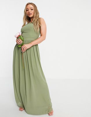 TFNC Bridesmaid high neck pleated maxi dress in dusky green