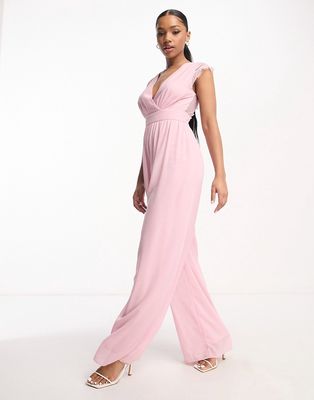 TFNC Bridesmaid lace back jumpsuit in pale pink