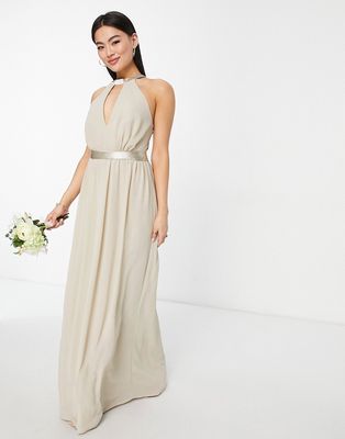 TFNC Bridesmaid maxi with back detail and ruched skirt in caffe latte-Brown