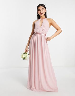 TFNC Bridesmaid maxi with back detail and ruched skirt in mauve-Pink