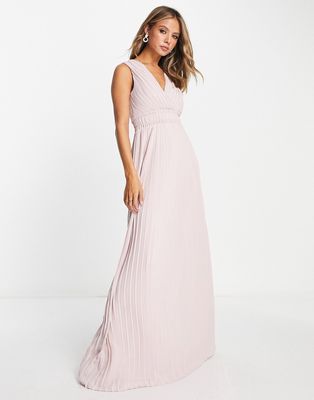 TFNC Bridesmaid pleat waistband maxi dress in mink pink