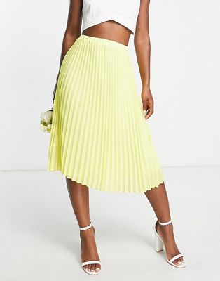 TFNC Bridesmaid pleated midi skirt in lemon yellow