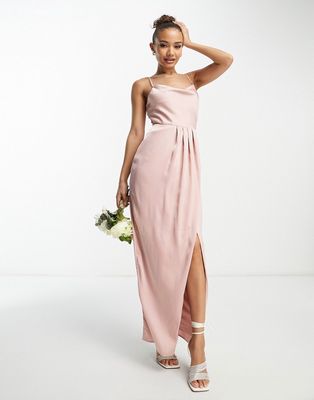 TFNC Bridesmaid satin maxi dress in pink