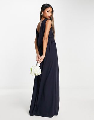 TFNC chiffon maxi dress with deep cowl back in navy