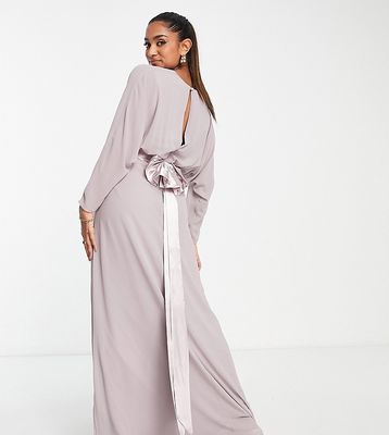 TFNC Maternity Bridesmaid long sleeve maxi dress with bow back in lavender gray