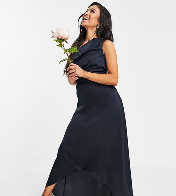 TFNC Petite Bridesmaid one shoulder maxi dress in navy-Pink