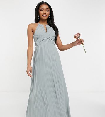 TFNC Petite bridesmaid pleated wrap detail maxi dress in sage-Green