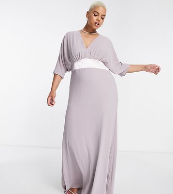 TFNC Plus Bridesmaid long sleeve maxi dress in lavender gray