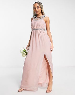 TFNC premium embellished back and front maxi dress in mauve-Pink
