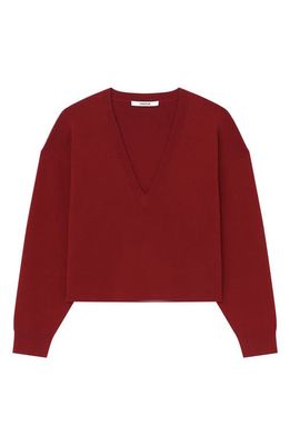 Thakoon Deep V-Neck Crop Wool Sweater in Red