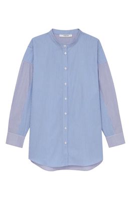 Thakoon Mix Stripe Cotton Button-Up Shirt in Blue