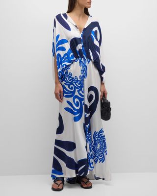 Thalasso Pleated Geometric-Print Maxi Dress