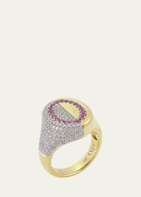 The 6th Half and Half Diamond and Pink Sapphire Signet Ring