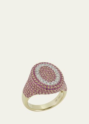 The 6th Pink Sapphire and Diamond Pave Signet Ring
