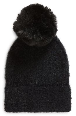 The Accessory Collective Fuzzy Faux Fur Pom Beanie in Black