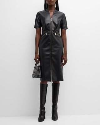 The Adair Pleated Faux Leather Midi Dress