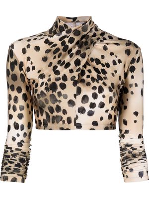 THE ANDAMANE animal-print crossover-detail cropped top - Neutrals