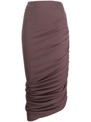 THE ANDAMANE asymmetric ruched midi skirt - Brown