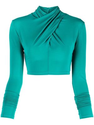 THE ANDAMANE crossover long-sleeved crop top - Green