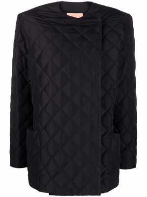 THE ANDAMANE diamond-quilted collarless jacket - Black