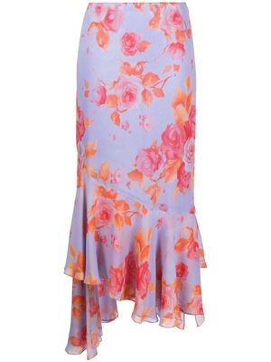 THE ANDAMANE floral-print high-low hem skirt - Purple