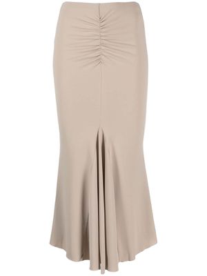 THE ANDAMANE high waisted ruched midi skirt - Neutrals