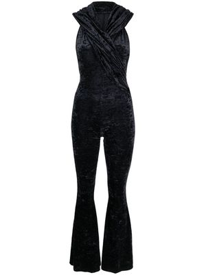 THE ANDAMANE hooded flared velvet-effect jumpsuit - Black