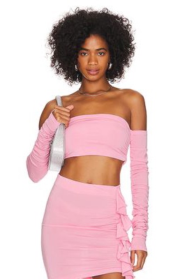 The Andamane Lexi Off Shoulder Draped Crop Top in Pink