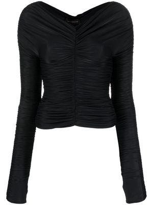 THE ANDAMANE long-sleeve ruched top - Black