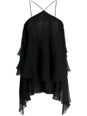 THE ANDAMANE Malena ruffled silk playsuit - Black