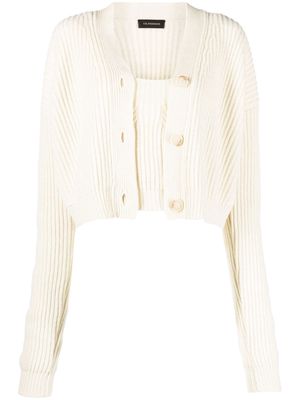 THE ANDAMANE ribbed-knit two-piece cardigan set - Neutrals