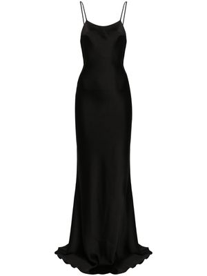 THE ANDAMANE round-neck satin maxi dress - Black