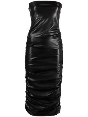 THE ANDAMANE ruched faux-leather midi dress - Black
