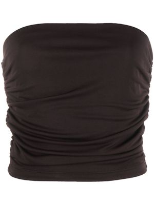 THE ANDAMANE ruched strapless cropped top - Brown