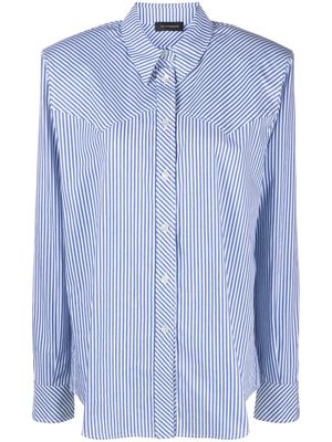 THE ANDAMANE striped shoulder-pads cotton shirt - Blue