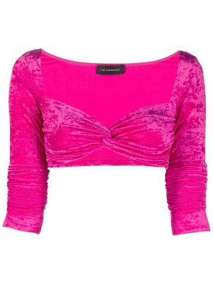 THE ANDAMANE velvet twist-front crop top - Pink