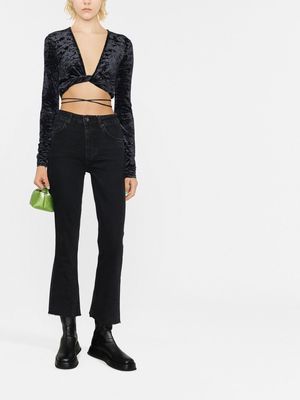 THE ANDAMANE wrap-around velvet cropped top - Black