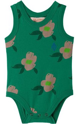 The Animals Observatory Baby Green Flowers Turtle Bodysuit