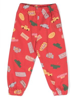 The Animals Observatory Elephant illustration style-print trousers - Red