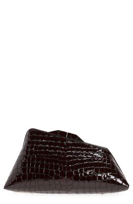 The Attico 8:30 PM Croc Embossed Leather Frame Clutch in Coffee