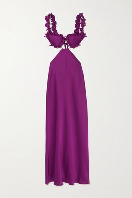 The Attico - Amber Ruffled Cutout Duchesse-satin Midi Dress - Purple