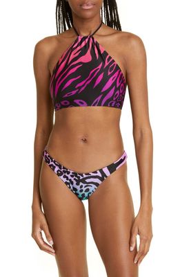 The Attico Animal Print Two-Piece Swimsuit in Pink Multicolor