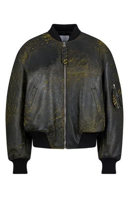The Attico Anja Punk Paint Splatter Oversize Leather Bomber Jacket in Black/Yellow